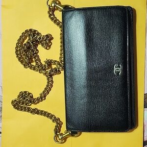 Chanel #4 Black Leather Wallet With Detachable Chain